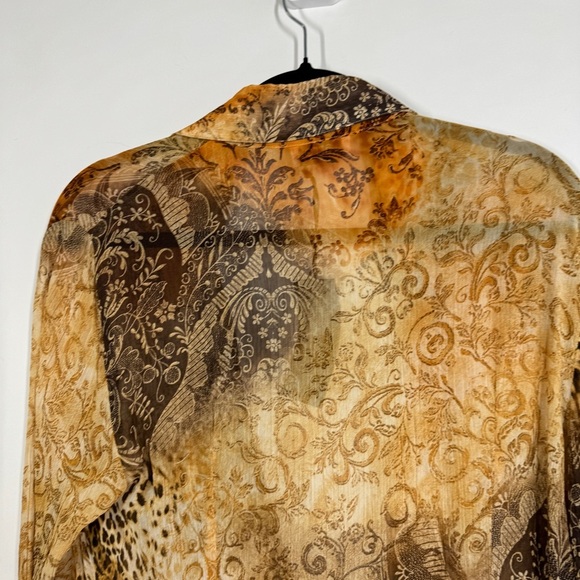 Carrou Collection Boho Tie Front Blouse Size 3 Brown Orange Sheer Resort Wear - Picture 11 of 14